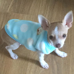 Chihuahua Puppy Fluffy Turquoise Vest with Monkey and Spot Motifs 3 Sizes - My Chi and Me