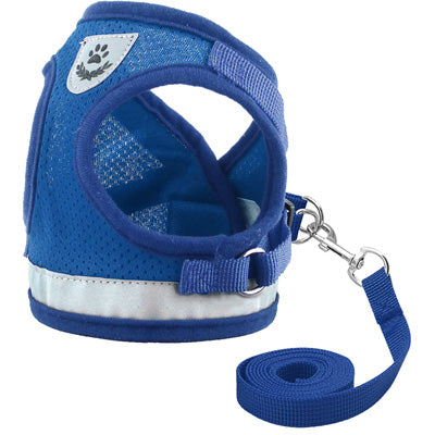 Small Dog Vest Harness and Lead Set Blue Mesh Reflective - My Chi and Me
