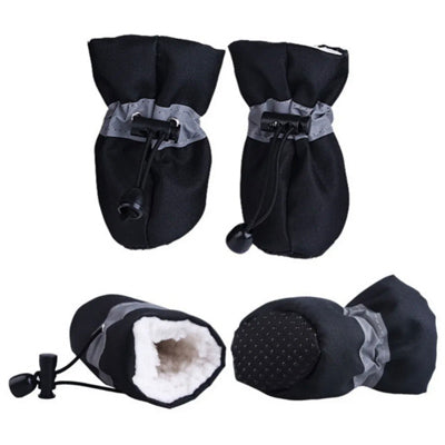 Warm Waterproof Unisex Adjustable Black Nylon Boots for Small Dogs