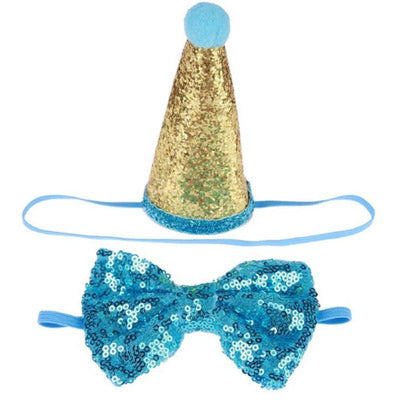 Party Hat & Bow Tie Set for Small Dogs Turquoise