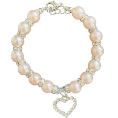 Mabel Small Dog Pale Pink Bling Necklace Faux Pearl Heart Collar