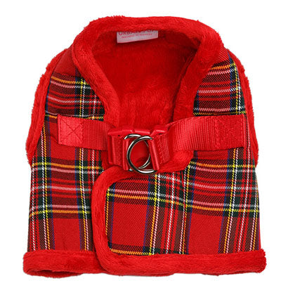 Urban Pup Faux Fur Lined Traditional Tartan Small Dog Vest Harness Red - My Chi and Me