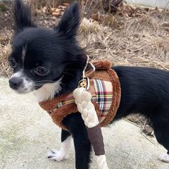 Urban Pup Faux Fur Lined Brown Tartan Small Dog Vest Harness