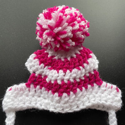 Pom Pom Hat Chihuahua or Small Dog White & Deep Pink