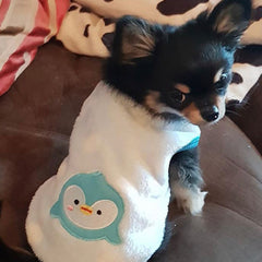 Chihuahua Puppy Fluffy Blue and White Spot Vest with Penguin Motif 5 Sizes - My Chi and Me
